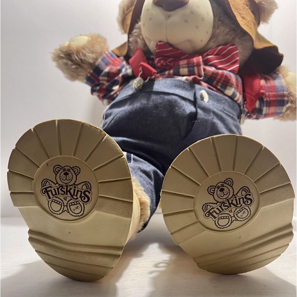 Vtg FurSkins Xavier Roberts Plush Stuffed Toy Bear Hat Boots Tie Plaid Shirt 20" - Picture 11 of 14